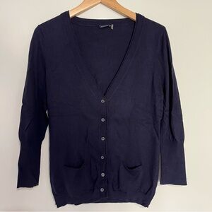 Magaschoni Navy Blue Cotton 3/4 Sleeve Cardigan Medium